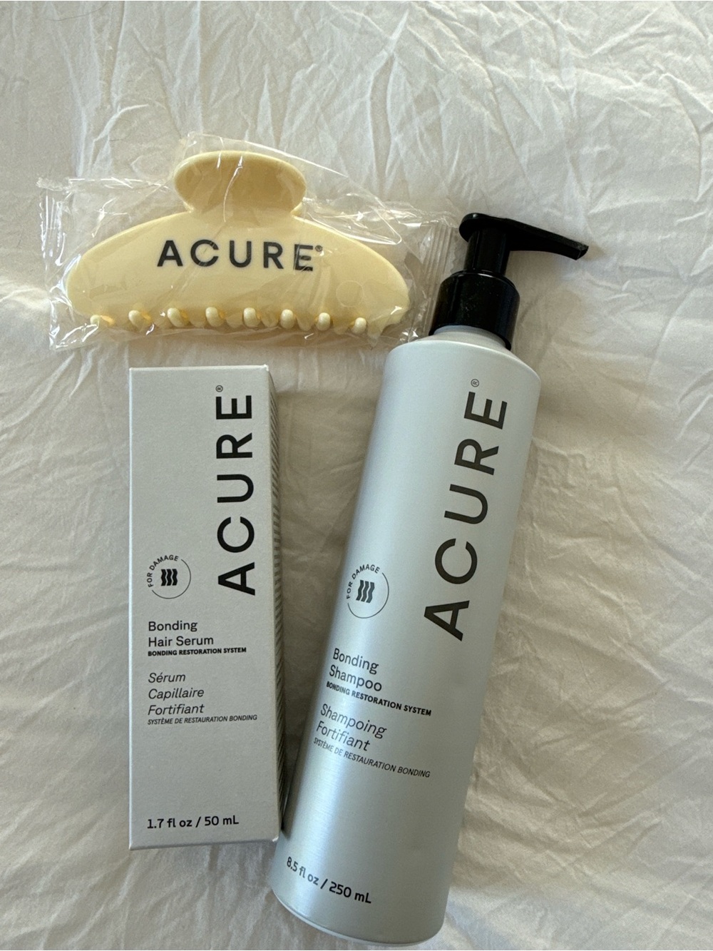 NEW ACURE Bonding Hair Repair Set Shampoo Serum + Claw Clip Gift Bundle